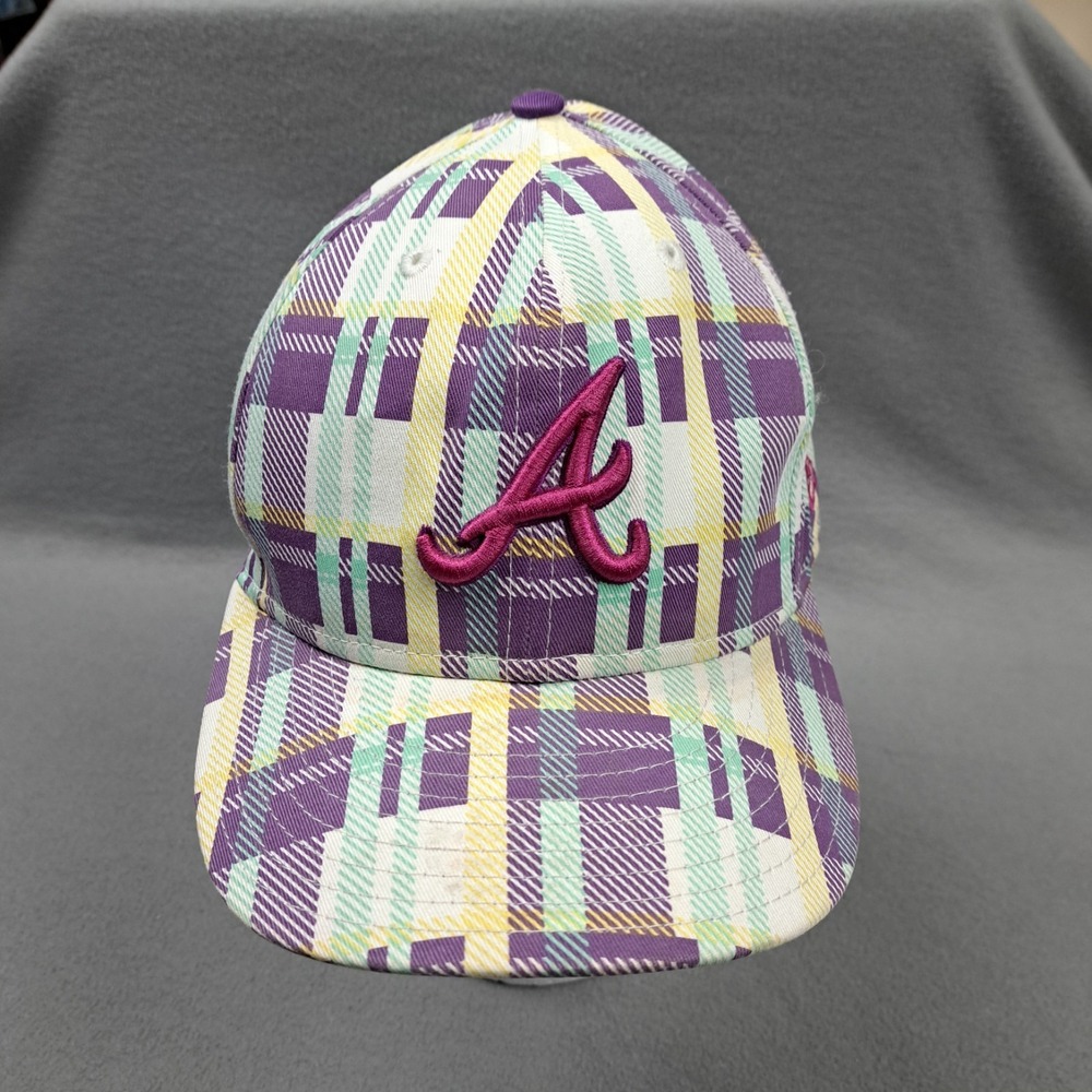 Atlanta Braves New Era Fitted Baseball Hat‎ Men's Size 7½ Plaid Purple Blue 5950